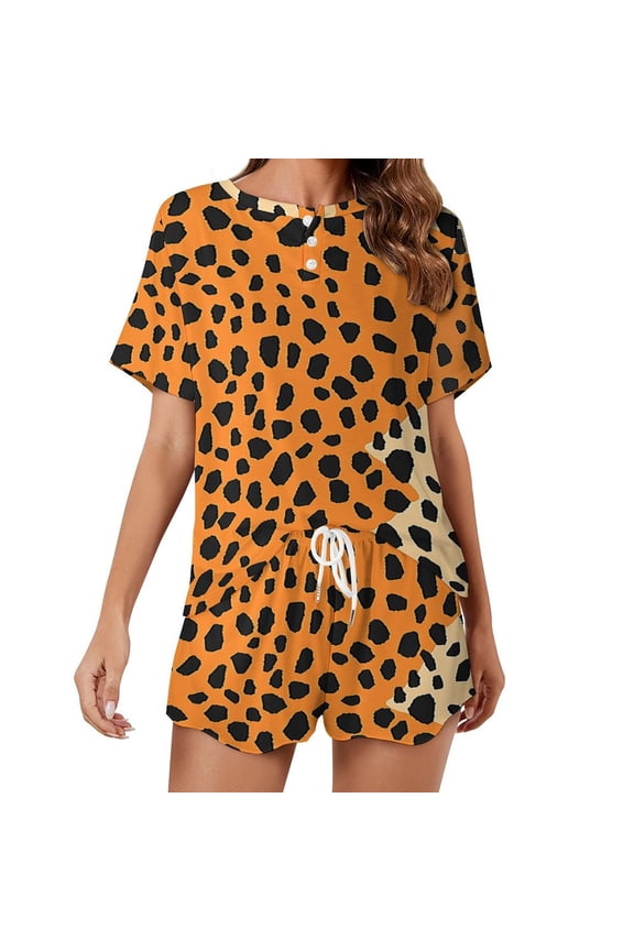 Leopard Print Pattern Print Women'S Pajamas Set Summer Sleepwear Sets 2 Piece Lounge Set