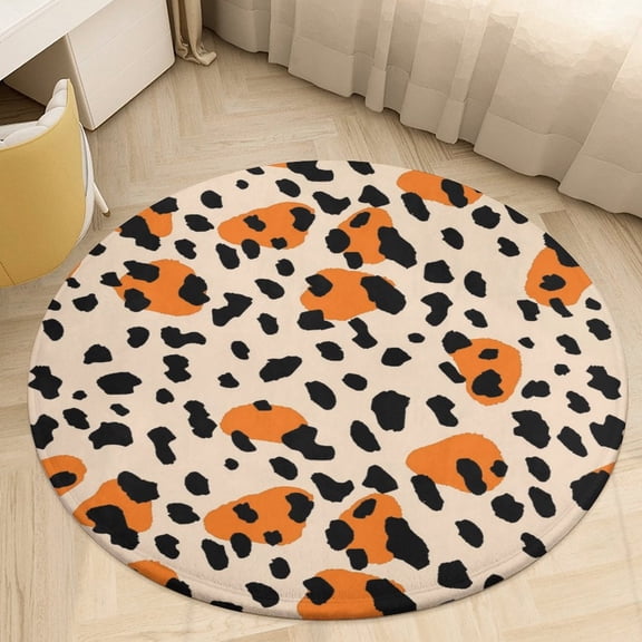 Leopard Print Pattern Round Rugs -Washable Non-Slip Small Round Area Rug Throw Soft Circle Rugs for Bedroom, Modern Print Indoor Carpet for Entryway Sofa Living Room