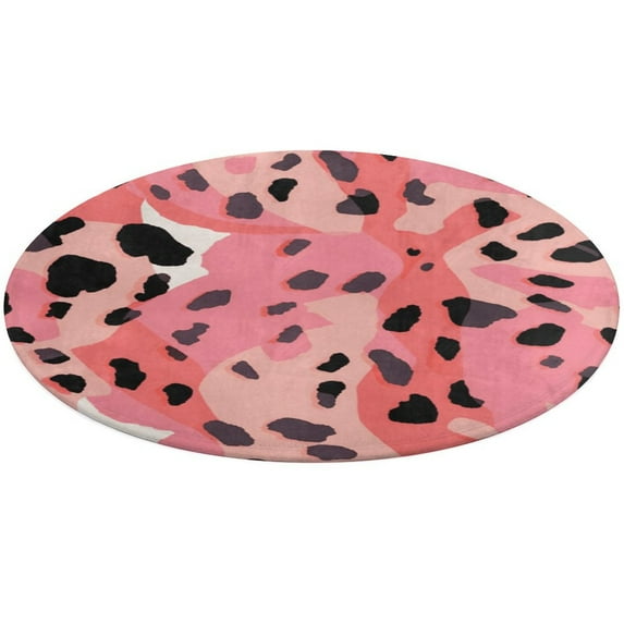 Leopard Print Pattern Round Rugs -Washable Non-Slip Small Round Area Rug Throw Soft Circle Rugs for Bedroom, Modern Print Indoor Carpet for Entryway Sofa Living Room