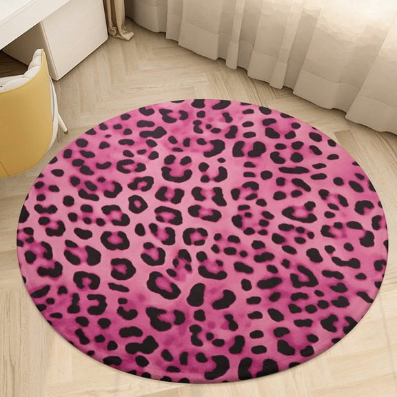 Leopard Print Pattern Round Rugs -Washable Non-Slip Small Round Area Rug Throw Soft Circle Rugs for Bedroom, Modern Print Indoor Carpet for Entryway Sofa Living Room