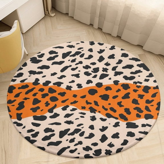Leopard Print Pattern Round Rugs -Washable Non-Slip Small Round Area Rug Throw Soft Circle Rugs for Bedroom, Modern Print Indoor Carpet for Entryway Sofa Living Room