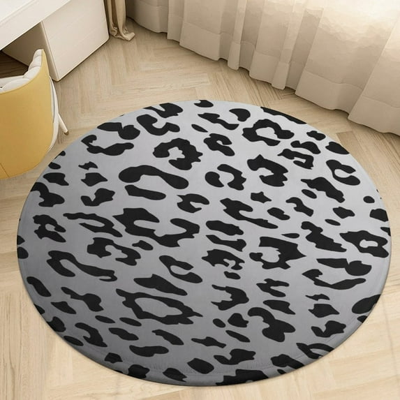 Leopard Print Pattern Round Small Area Rug, Print Non Slip Washable Floor Mat, Soft Throw Rug for Living Room, Powder Room Entryway, Bathroom, Bedside