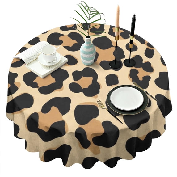 Leopard Print Pattern Round Tablecloth 60" X 60",Wrinkle Wipeable Table Cloth for Kitchen Dining Room Picnic Patio Party