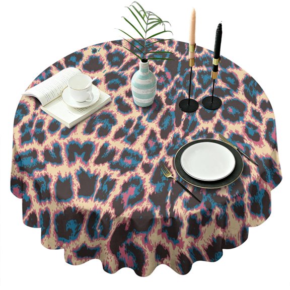 Leopard Print Pattern Round Tablecloth 60"x60",Wrinkle Wipeable Table Cloth for Kitchen Dining Room Picnic Patio Party