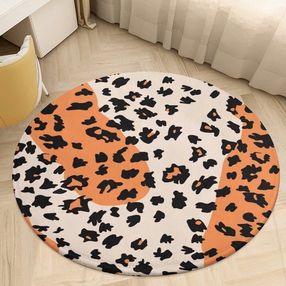 Leopard Print Pattern Soft Bedroom Round Area Rug, Washable Cute Nursery Circle Throw Mat, Non-Slip Contemporary Small Low Pile Floor Carpet for Dorm Bedside