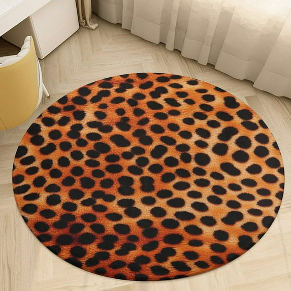 Leopard Print Pattern Soft Bedroom Round Area Rug, Washable Cute Nursery Circle Throw Mat, Non-Slip Contemporary Small Low Pile Floor Carpet for Dorm Bedside
