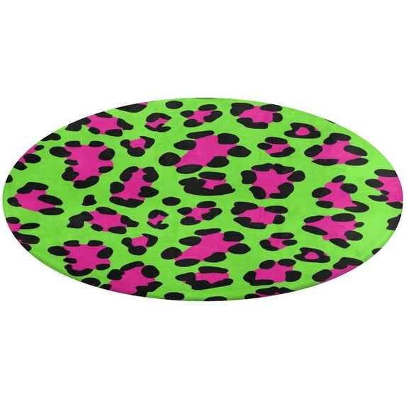 Leopard Print Pattern Soft Bedroom Round Area Rug, Washable Cute Nursery Circle Throw Mat, Non-Slip Contemporary Small Low Pile Floor Carpet for Dorm Bedside