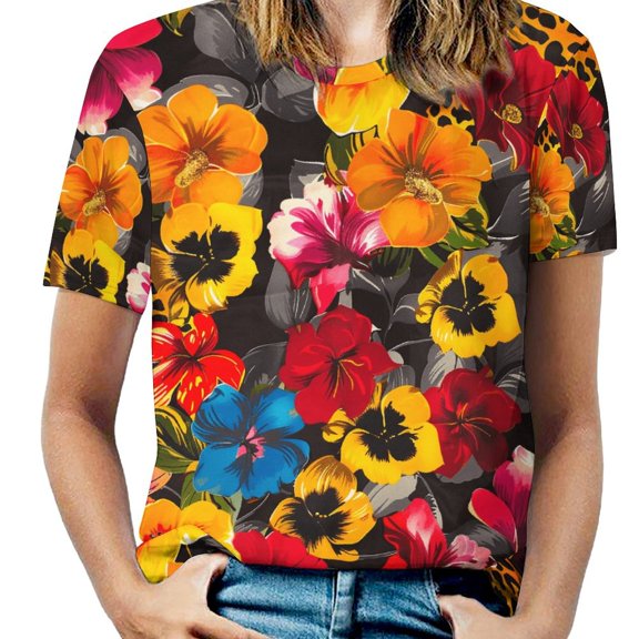 Leopard Print Pattern T Shirts Basic T-Shirt Short Sleeve Ladies Tee Shirt Summer Graphic Clothing