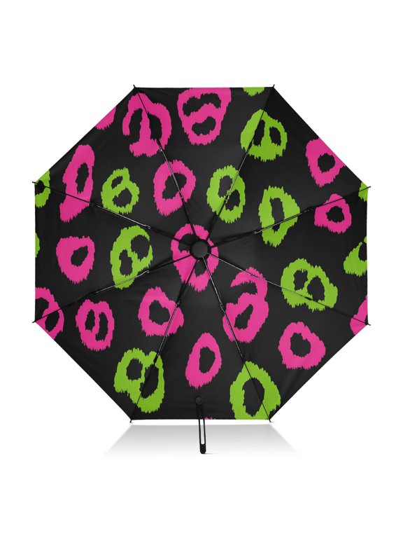 Leopard Print Pattern Umbrella Folding Sun Umbrella Travel Auto Open Close Large UV50+ 40in