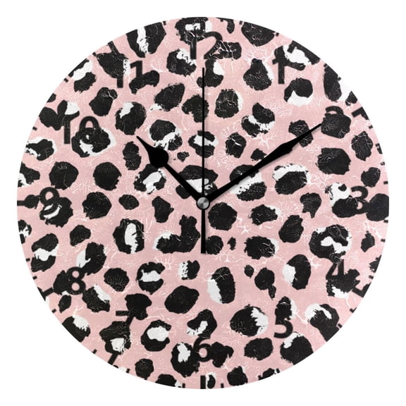 Leopard Print Pattern Wall Clock 10in Round Artistic Oil Painting Home Decor Desk Table Clock
