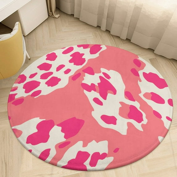 Leopard Print Pattern Washable Round Rug -Circle Area Rugs for Nursery Bedroom, Vintage Non Slip Non Shedding Low Pile Carpet for Living Room Coffee Table Entryway
