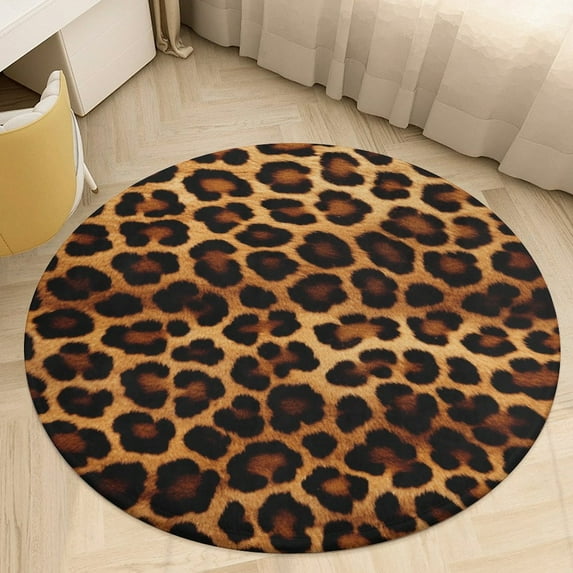 Leopard Print Pattern Washable Round Rug -Circle Area Rugs for Nursery Bedroom, Vintage Non Slip Non Shedding Low Pile Carpet for Living Room Coffee Table Entryway