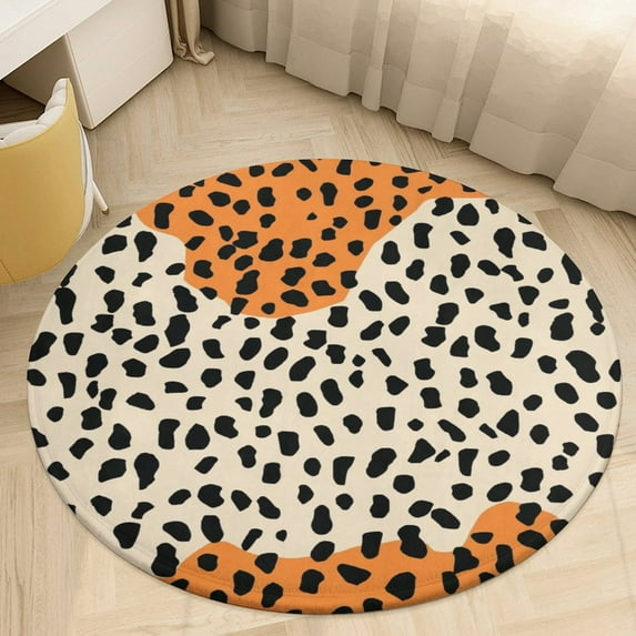Leopard Print Pattern Washable Round Rug -Circle Area Rugs for Nursery Bedroom, Vintage Non Slip Non Shedding Low Pile Carpet for Living Room Coffee Table Entryway