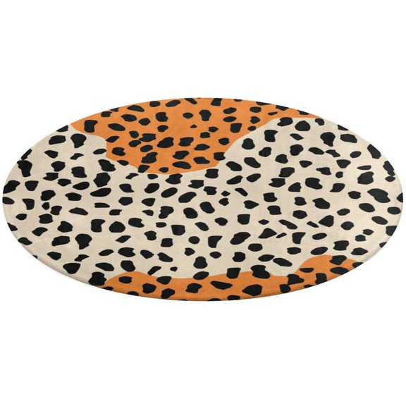 Leopard Print Pattern Washable Round Rug -Circle Area Rugs for Nursery Bedroom, Vintage Non Slip Non Shedding Low Pile Carpet for Living Room Coffee Table Entryway