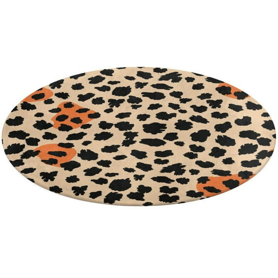 Leopard Print Pattern Washable Round Rug -Circle Area Rugs for Nursery Bedroom, Vintage Non Slip Non Shedding Low Pile Carpet for Living Room Coffee Table Entryway