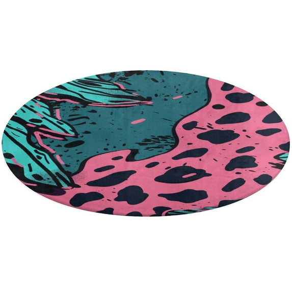 Leopard Print Pattern Washable Round Rug -Circle Area Rugs for Nursery Bedroom, Vintage Non Slip Non Shedding Low Pile Carpet for Living Room Coffee Table Entryway