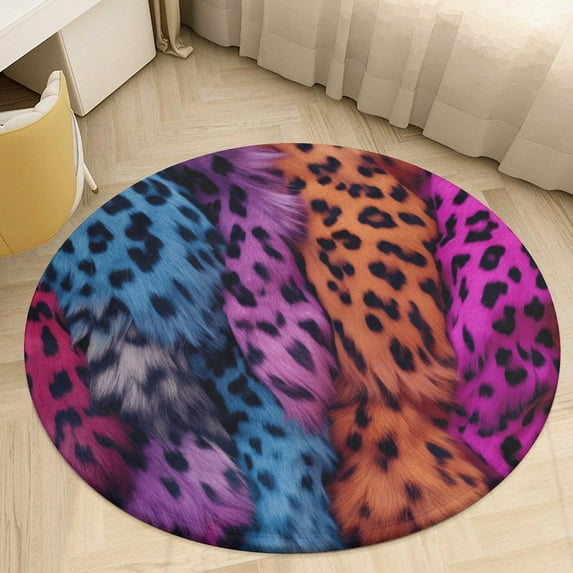Leopard Print Pattern Washable Round Rug -Circle Area Rugs for Nursery Bedroom, Vintage Non Slip Non Shedding Low Pile Carpet for Living Room Coffee Table Entryway