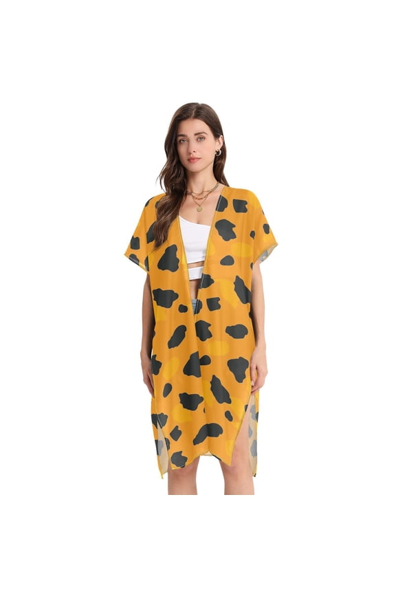 Leopard Print Pattern Women Swimsuit Cover up V Neck Beach Dress Short Sleeve Vacation Outfits Swimwear