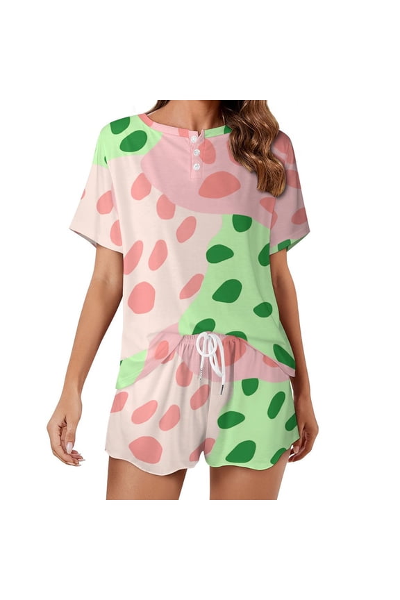 Leopard Print Pattern Women's Ruffle Short Sleeve Tops And Shorts Cute Peeps Bunny Pajamas Sets