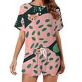 thumbnail image 1 of Leopard Print Pattern Women's Ruffle Short Sleeve Tops And Shorts Cute Peeps Bunny Pajamas Sets, 1 of 7