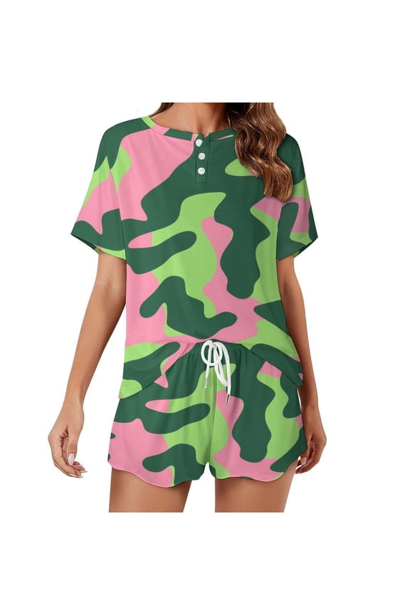 Leopard Print Pattern Women's Ruffle Short Sleeve Tops And Shorts Cute Peeps Bunny Pajamas Sets