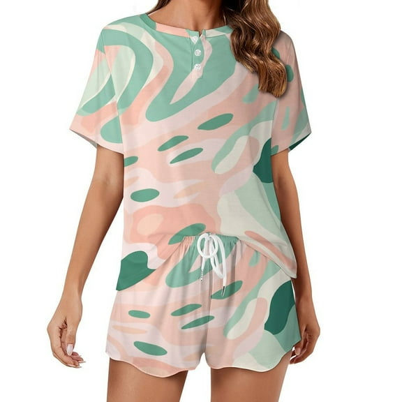 Leopard Print Pattern Women's Ruffle Short Sleeve Tops And Shorts Cute Peeps Bunny Pajamas Sets