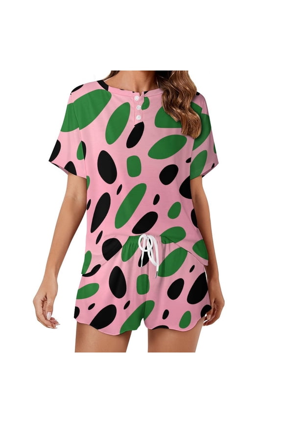 Leopard Print Pattern Women's Ruffle Short Sleeve Tops And Shorts Cute Peeps Bunny Pajamas Sets