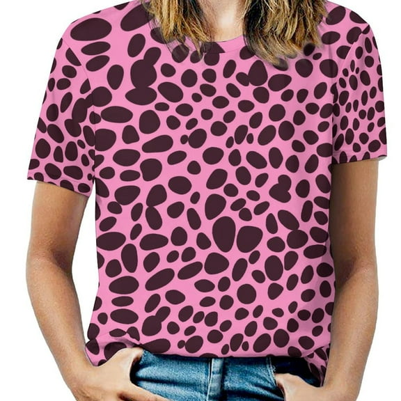 Leopard Print Pattern Women's Short Sleeve T-Shirt Crew Neck Casual Summer Trendy Loose Fit Tops
