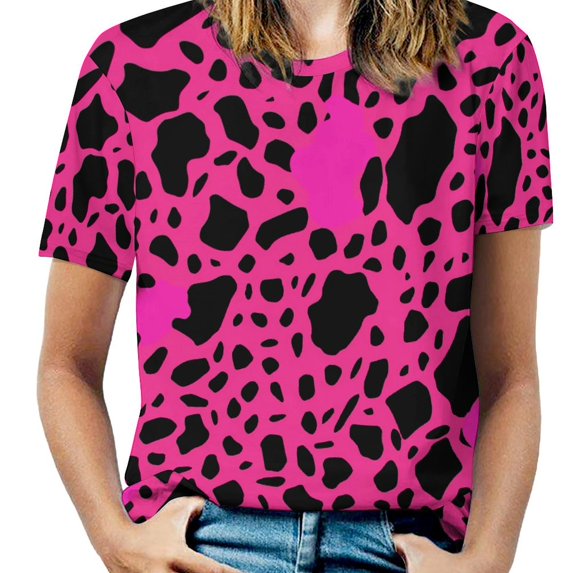Leopard Print Pattern Women's Short Sleeve T-Shirt Crew Neck Casual Summer Trendy Loose Fit Tops
