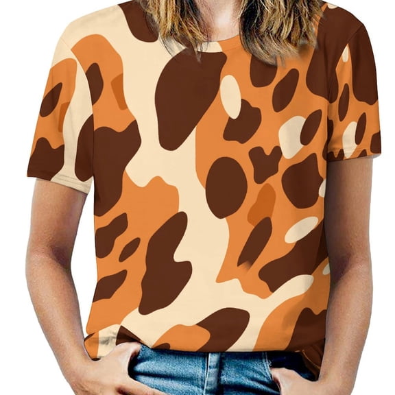 Leopard Print Pattern Women's Short Sleeve T-Shirt Crew Neck Casual Summer Trendy Loose Fit Tops