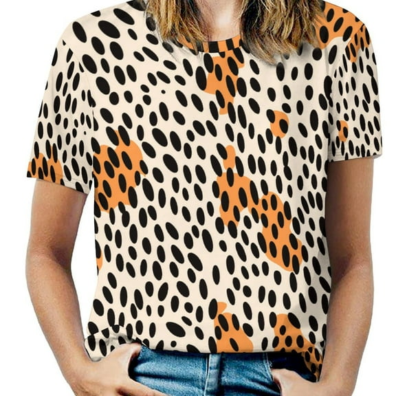 Leopard Print Pattern Women's Short Sleeve T-Shirt Crew Neck Casual Summer Trendy Loose Fit Tops
