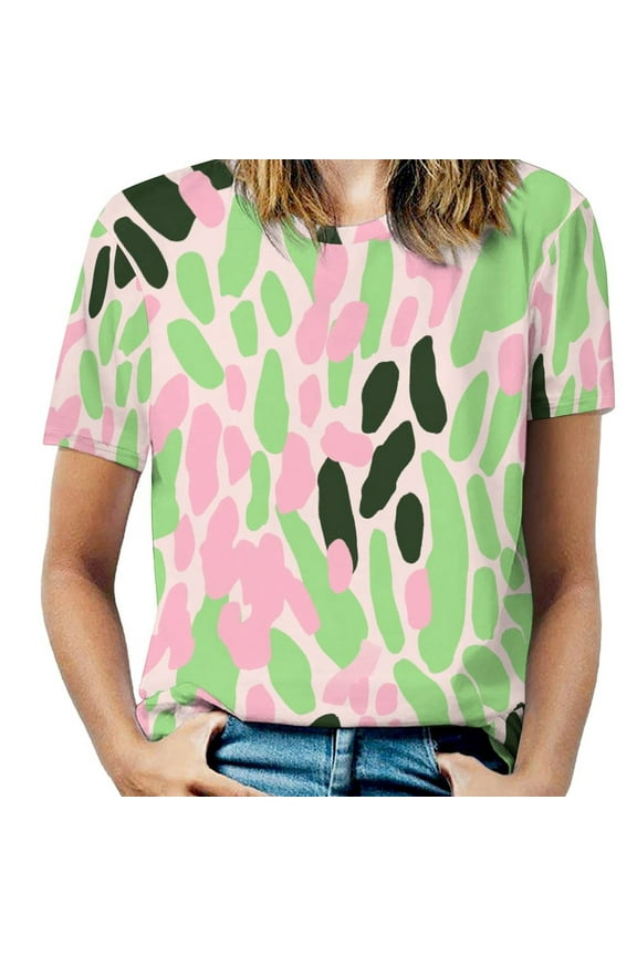 Leopard Print Pattern Women's Short Sleeve T-Shirt Crew Neck Casual Summer Trendy Loose Fit Tops