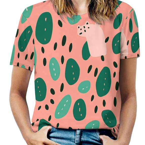Leopard Print Pattern Women's Short Sleeve T-Shirt Crew Neck Casual Summer Trendy Loose Fit Tops