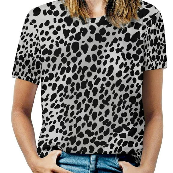 Leopard Print Pattern Women's Short Sleeve T-Shirt Crew Neck Casual Summer Trendy Loose Fit Tops