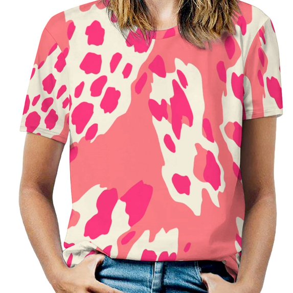 Leopard Print Pattern Women's Short Sleeve T-Shirt Crew Neck Casual Summer Trendy Loose Fit Tops