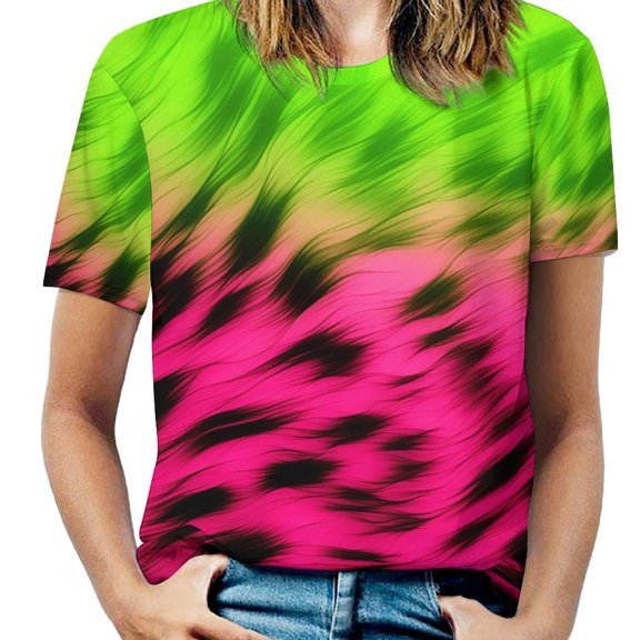 Leopard Print Pattern Women's Short Sleeve Tops Casual Blouses T Shirt