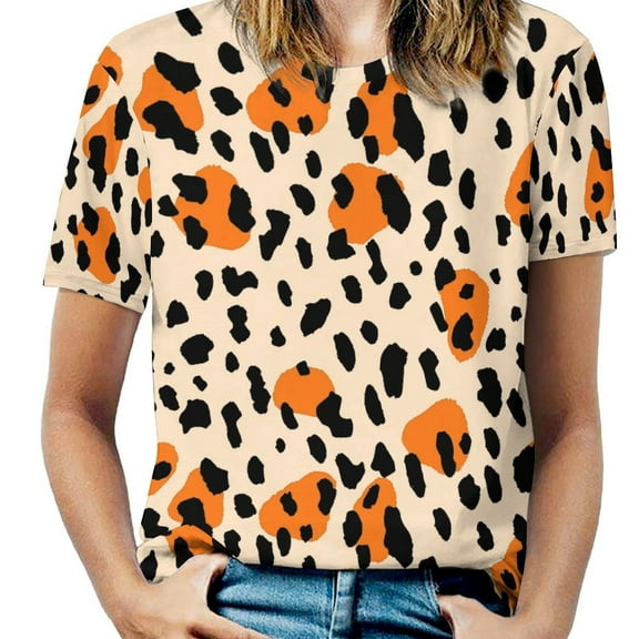 Leopard Print Pattern Women's Short Sleeve Tops Casual Blouses T Shirt