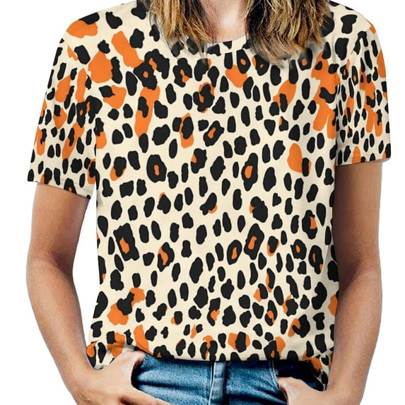 Leopard Print Pattern Women's Short Sleeve Tops Casual Blouses T Shirt