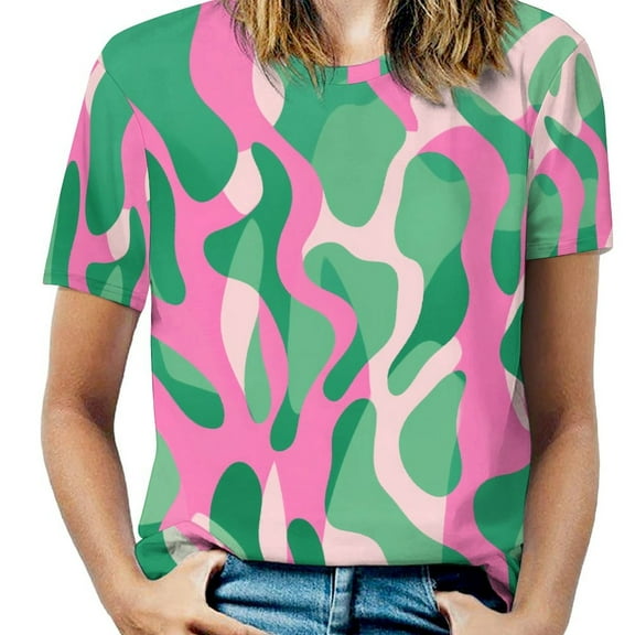 Leopard Print Pattern Women's Short Sleeve Tops Casual Blouses T Shirt