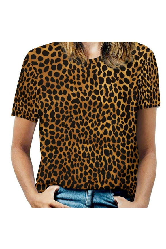 Leopard Print Pattern Women's Short Sleeve Tops Casual Blouses T Shirt