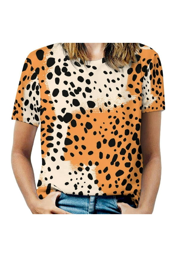 Leopard Print Pattern Women's Short Sleeve Tops Casual Blouses T Shirt