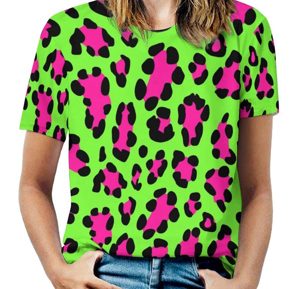 Leopard Print Pattern Women's Short Sleeve Tops Casual Blouses T Shirt