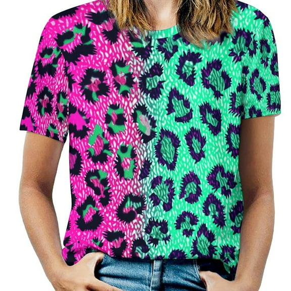 Leopard Print Pattern Women's T-Shirt Short Sleeve T Shirts Tops Tee Ladies Loose T