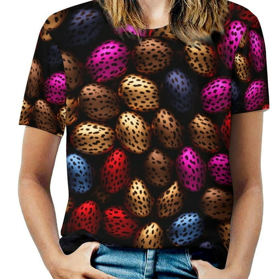 Leopard Print Pattern Women's T-Shirt Short Sleeve T Shirts Tops Tee Ladies Loose T
