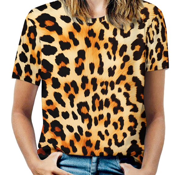 Leopard Print Pattern Women's T-Shirt Short Sleeve T Shirts Tops Tee Ladies Loose T