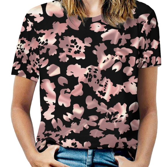 Leopard Print Pattern Women's T-Shirt Short Sleeve T Shirts Tops Tee Ladies Loose T