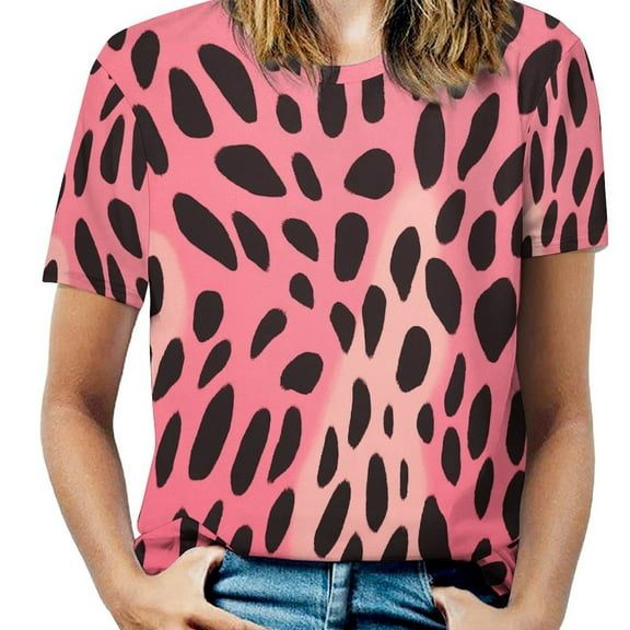 Leopard Print Pattern Women's T-Shirt Short Sleeve T Shirts Tops Tee Ladies Loose T