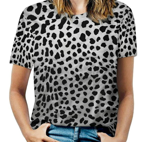 Leopard Print Pattern Womens Tops Women's Fashion Casual Short Sleeve Flower Print Round Neck Pullover Top Blouse