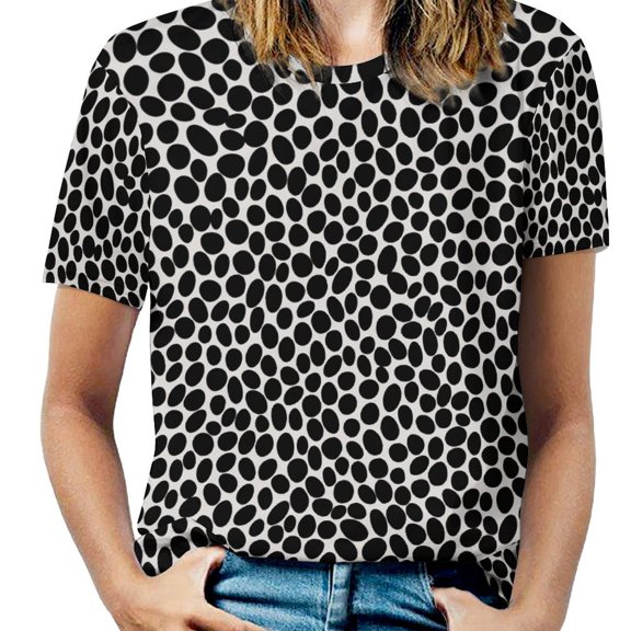 Leopard Print Pattern Womens Tops Women's Fashion Casual Short Sleeve Flower Print Round Neck Pullover Top Blouse