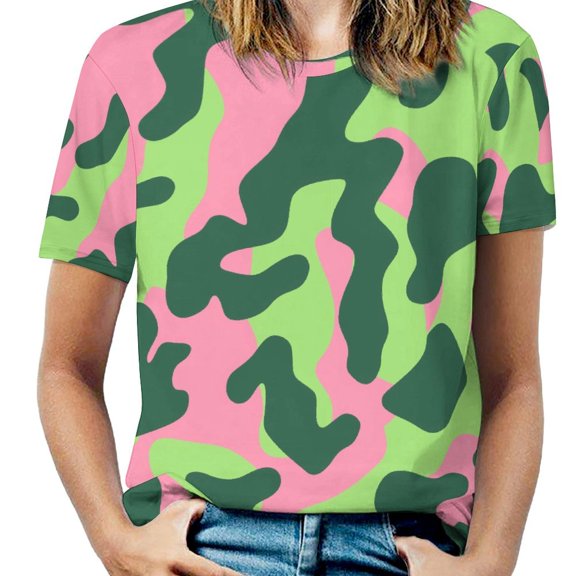 Leopard Print Pattern Womens Tops Women's Fashion Casual Short Sleeve Flower Print Round Neck Pullover Top Blouse
